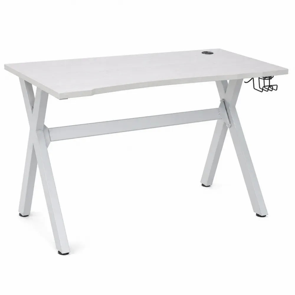 Schreibtisch Computertisch rechteckig mit X Gestell Kabeldurchlass und seitlichem Halter 120 x 60 x 75 cm MDF Stahl Weiß Schwarz