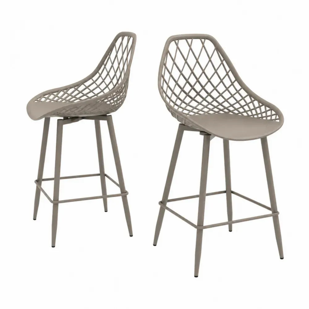 Barhocker 2er Set mit Gitterrücken Polypropylen Stahl Taupe 52 x 54 x 105 cm