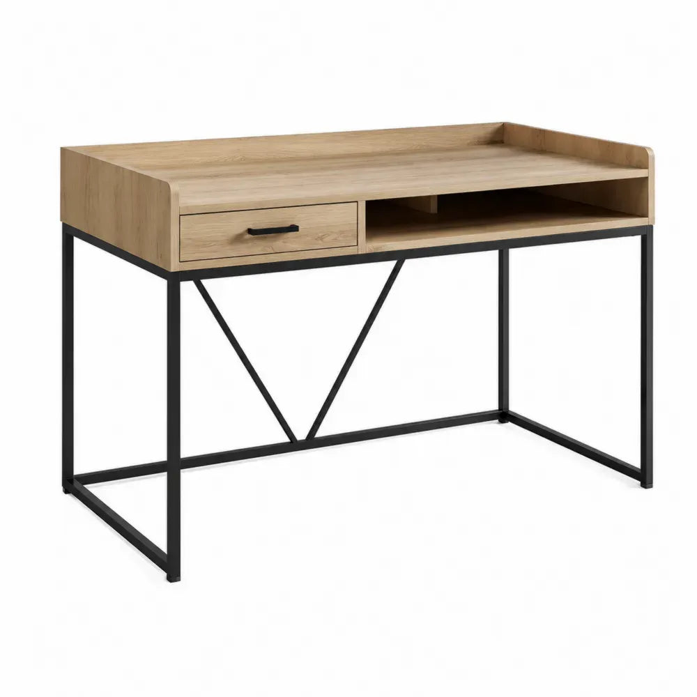 Schreibtisch rechteckig mit Schublade und offenem Ablagefach 120 x 60 x 88 cm Spanplatte Stahl Eiche Schwarz