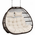 Hängesessel für 2 Personen mit Kissen 130 x 75 x 120 cm PE Rattan Stahl Polyester Dunkelbraun Creme Silber