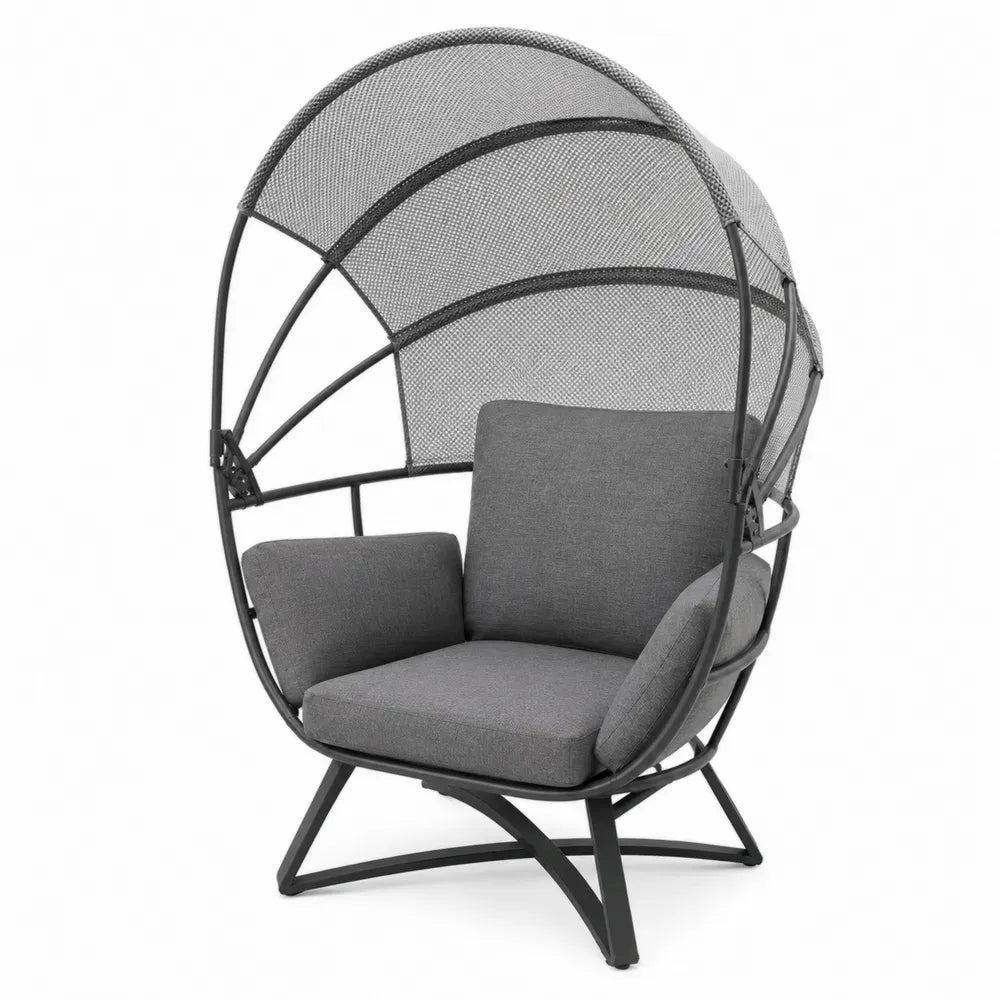 Garten-Loungesessel mit Mesh-Dach 104 x 92 x 165 cm pulverbeschichteter Stahl Polyester Grau Schwarz