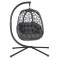 Hängesessel mit Gestell und Kissen 105 x 95 x 198 cm HDPE-Polyrattan Stahl Polyester Grau Schwarz