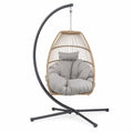 Hängesessel mit Gestell und Kissen Eiform 105 x 105 x 198 cm PE-Rattan pulverbeschichteter Stahl Polyester Beige Grau Schwarz