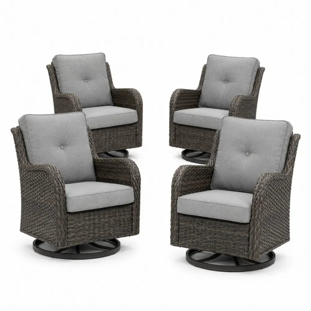 Gartenstühle 4er Set drehbar mit Kissen 65 x 72 x 92 cm PE-Rattan Stahlrahmen Hellgrau Graubraun Schwarz
