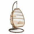 Hängesessel mit Gestell Tropfenform 105 x 105 x 195 cm PE Rattan Stahl Polyester Braun Dunkelbraun Creme