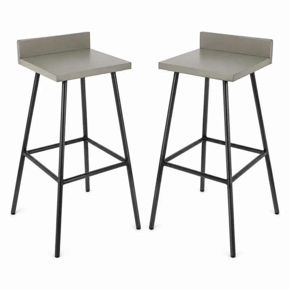 Barhocker 2er Set quadratisch mit Rückenblende MDF Stahl Taupegrau Schwarz 40 x 40 x 90 cm