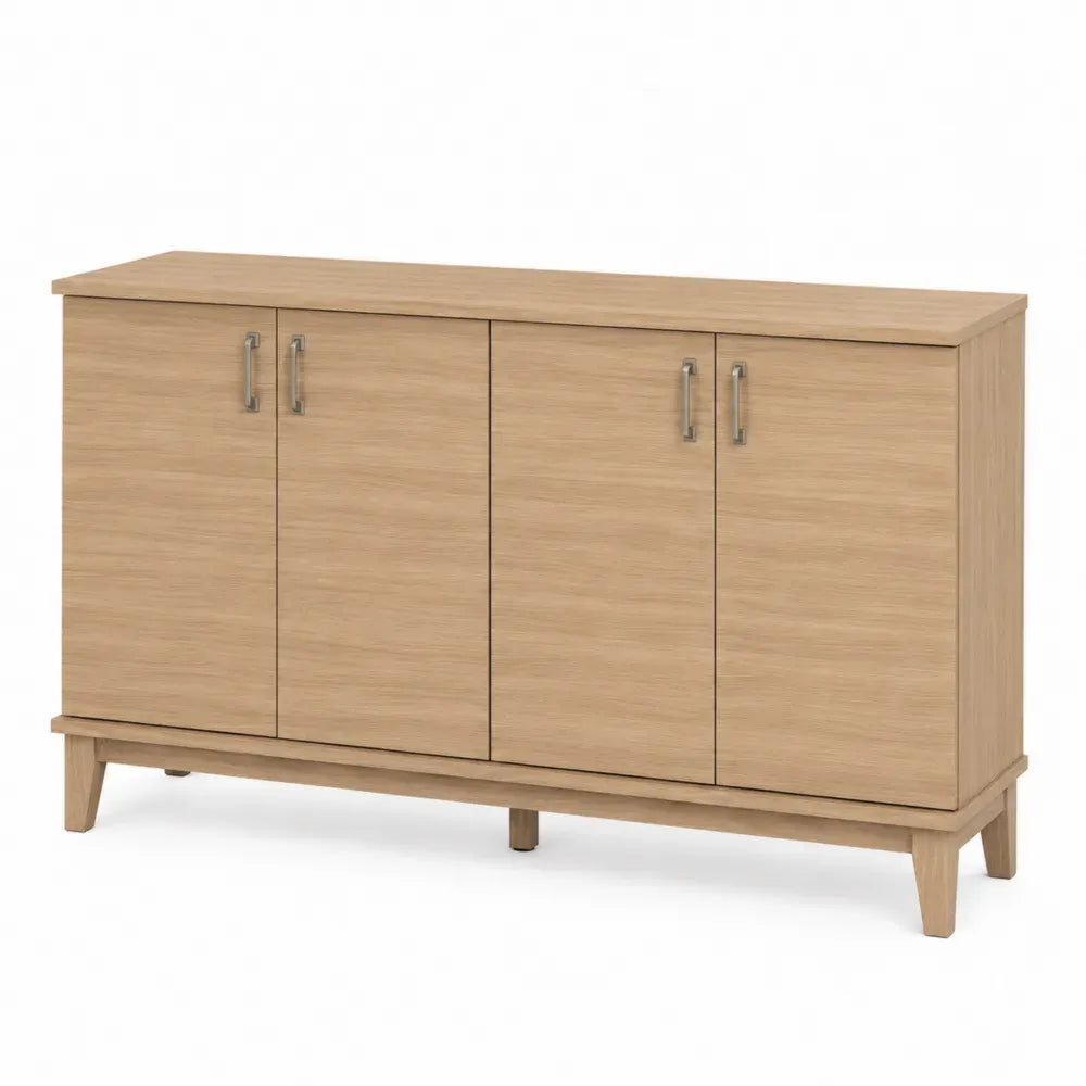 Sideboard rechteckig mit 4 Türen aus melaminbeschichteter Spanplatte Eiche hell 140 x 40 x 80 cm