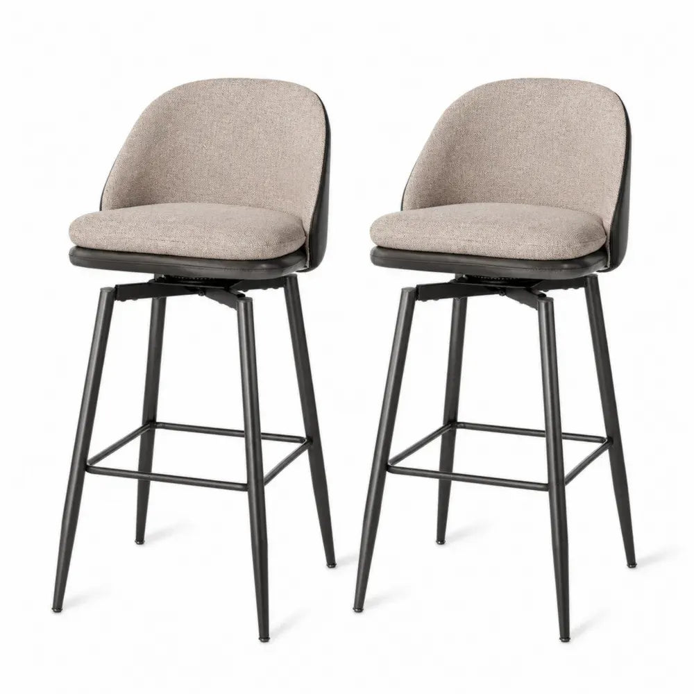 2er Set Barhocker gepolstert drehbar Polyestergewebe Stahl Taupe Schwarz je 50 x 52 x 94 cm