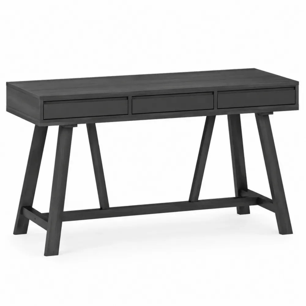 Schreibtisch rechteckig mit 3 Schubladen MDF Spanplatte Kautschukholz Schwarz 150 x 60 x 76 cm