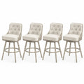 4er Set Barhocker gepolstert mit Knopfheftung Rattangeflecht Kautschukholz Polyester Creme Graubeige Naturbeige je 52 x 58 x 108 cm