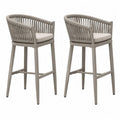 Barhocker 2er Set mit Armlehnen Seilgeflecht Sitzkissen Aluminium Polyester Taupe Graubeige Beige 56 x 58 x 105 cm