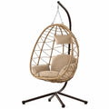 Hängesessel mit Gestell Eiform 105 x 105 x 198 cm PE Rattan Stahl Polyester Beige Dunkelbraun Creme