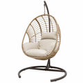 Hängesessel mit Gestell Tropfenform 105 x 105 x 195 cm PE-Rattan Stahl Polyester Natur Creme Dunkelbraun