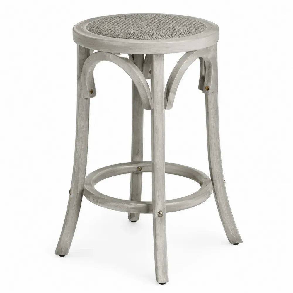 Barhocker ohne Rückenlehne rund mit PE-Rattan Sitzfläche Kautschukholz Grau 43 x 43 x 68 cm