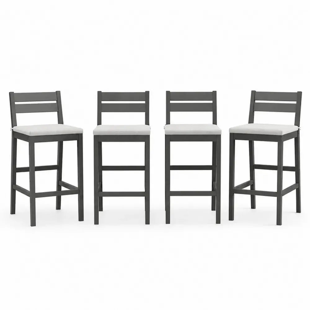 Barhocker 4er Set mit Rückenlehne 45 x 50 x 103 cm Kautschukholz Polyestergewebe rechteckige Sitzfläche Dunkelgrau Hellgrau