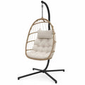 Hängesessel mit Gestell Eiform 105 x 95 x 195 cm HDPE Polyrattan Stahl Polyester Beige Creme Schwarz