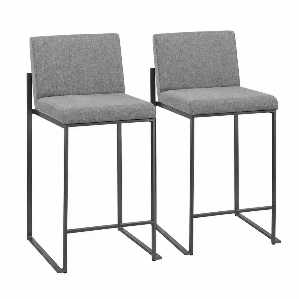 Barhocker 2er Set gepolstert mit Rückenlehne Stahl Polyestergewebe Grau Schwarz 46 x 52 x 98 cm