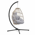 Hängesessel mit Gestell und Kissen Eiform 105 x 105 x 198 cm PE-Rattan pulverbeschichteter Stahl Polyester Beige Grau Schwarz