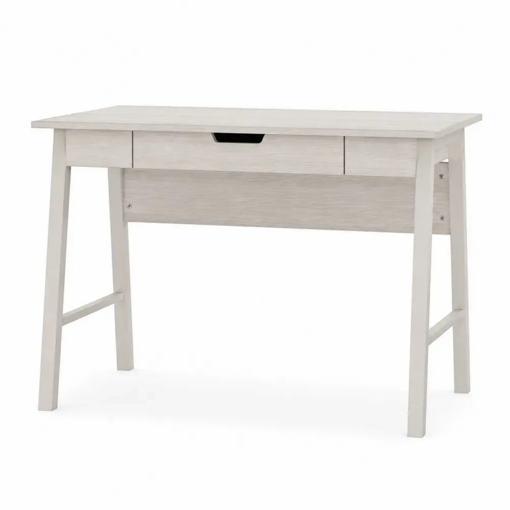 Schreibtisch Bürotisch rechteckig mit Schublade 100 x 50 x 76 cm MDF Kautschukholz Weiß gekalkt Schwarz
