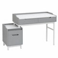 Schreibtisch rechteckig mit 3 Schubladen Aufsatz und Staumodul MDF Stahl Grau Weiß 140 x 55 x 90 cm