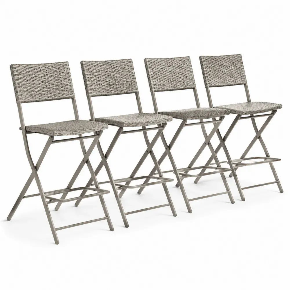 Barhocker 4er Set klappbar mit Rückenlehne PE-Rattan Stahl Graubeige Taupe 45 x 48 x 102 cm