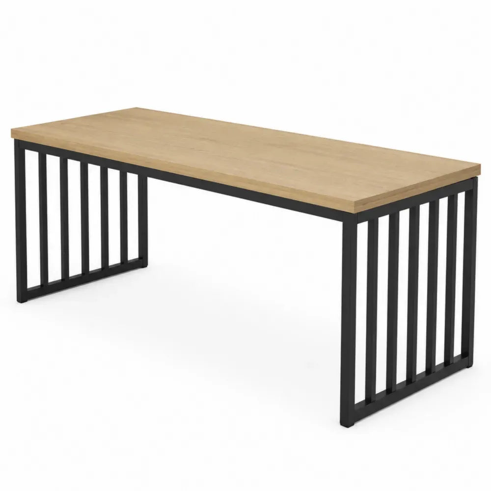 Schreibtisch Bürotisch rechteckig mit Spanplatte und Stahlrahmen Eiche Natur Schwarz 120 x 60 x 75 cm