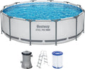 Bestway Pool, Steel Pro MAX Aufstellpool-Set mit Filterpumpe Ø 366 x 100 cm, lichtgrau, rund