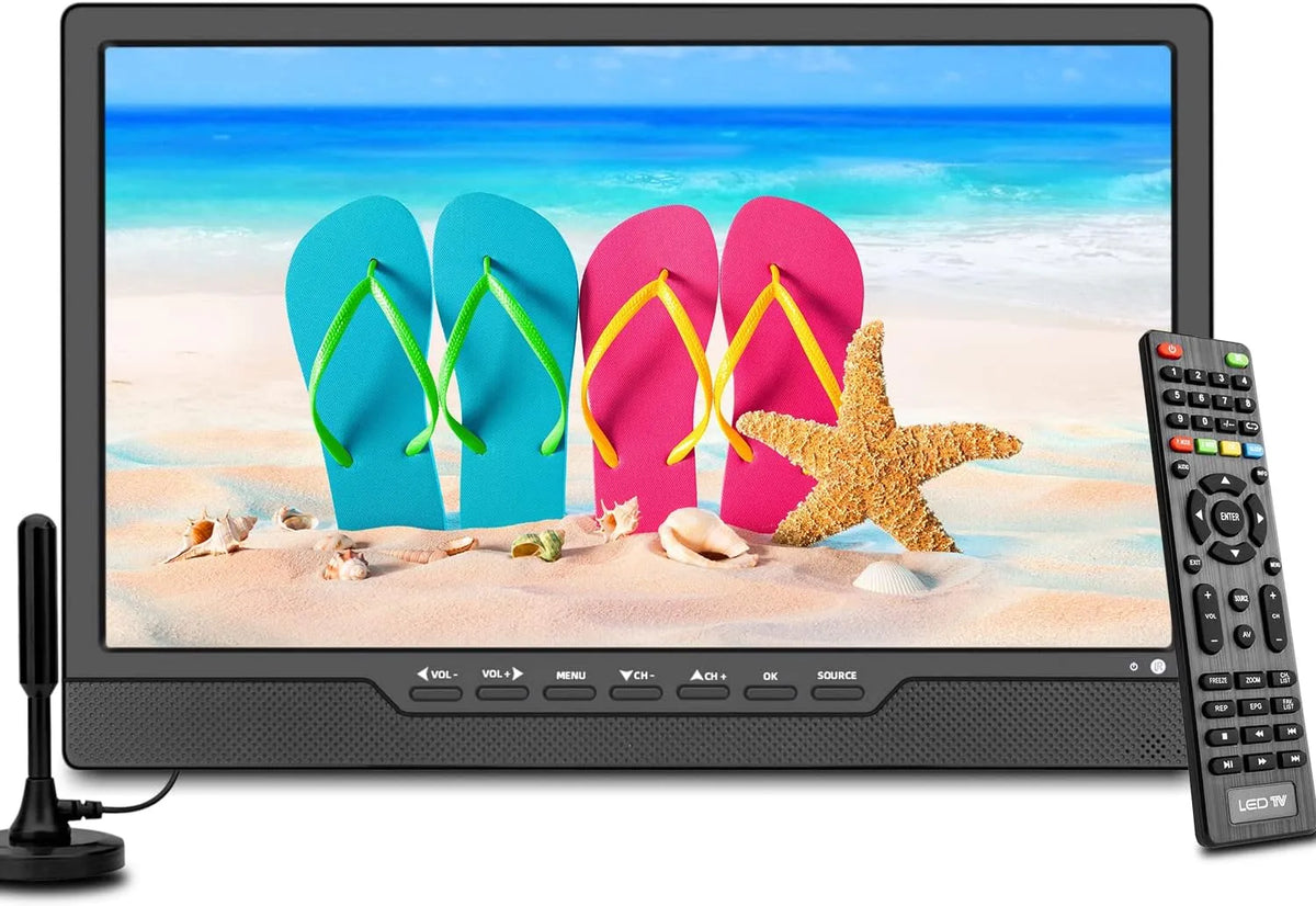 Modell 14 mit 0-Zoll-LCD-Fernseher DVB-T2 SOYAR Tragbarer, Mini-Freeview-TV, Fernbedienung, HDMI IN., 14 mit, wiederaufladbarem Akku, USB-Anschluss
