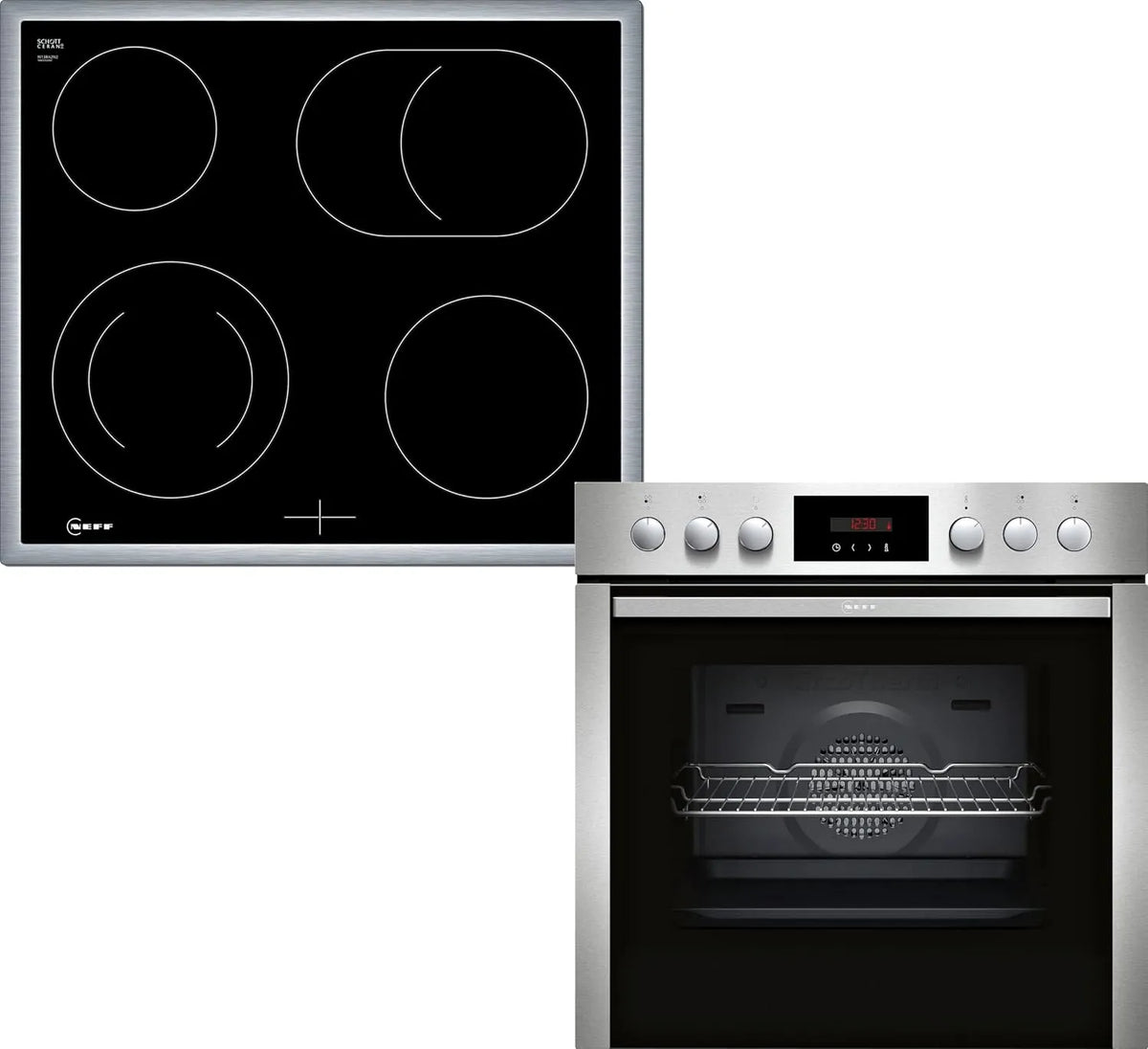 Neff Kochfeld EDX4P0 E2CCG6AN3 M13R42N2, Pyrolyse-Selbstreinigung, Maße 60 x 60 cm, Herd-Set hend aus Herd, LED-Display & Elektrokochfeld, CircoTherm