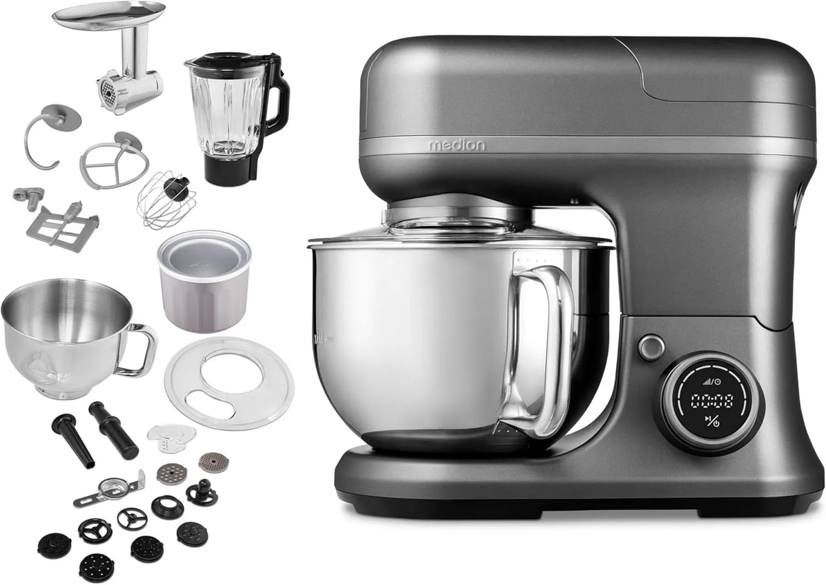 Küchenmaschine MD18440 MEDION, Mixer, Eisschüssel für Zubereitung von Eis, Digitales Touch Display, Teigmaschine, 4 in 1, 1.200 Watt, Fleischwolf