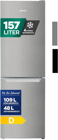 Heinrich´s Kühlgefrierkombination mit Gesamtvolumen, Fassungsvermögen 109 L Kühlvolumen 48 L Gefriervolumen, leise 39 dB, LED Beleuchtung, Inox