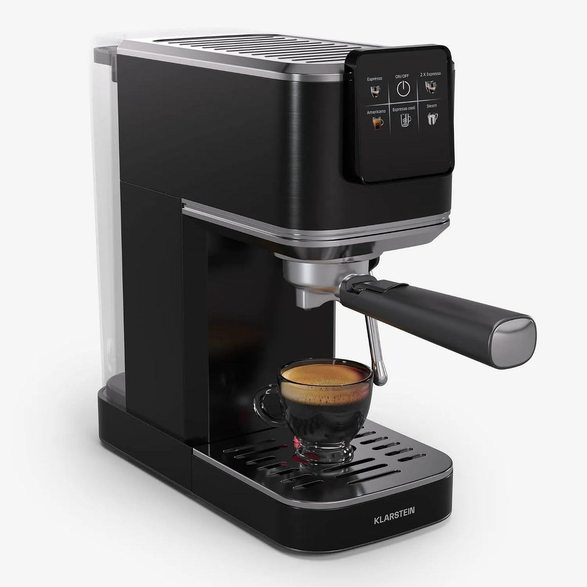 Klarstein Espresso-Siebträgermaschine, 20 Bar, Leistung 1350W, Fassungsvermögen 1,2L Wassertank, SteelPresso Touch Slim, Dampfdüse, Edelstahlgehäuse