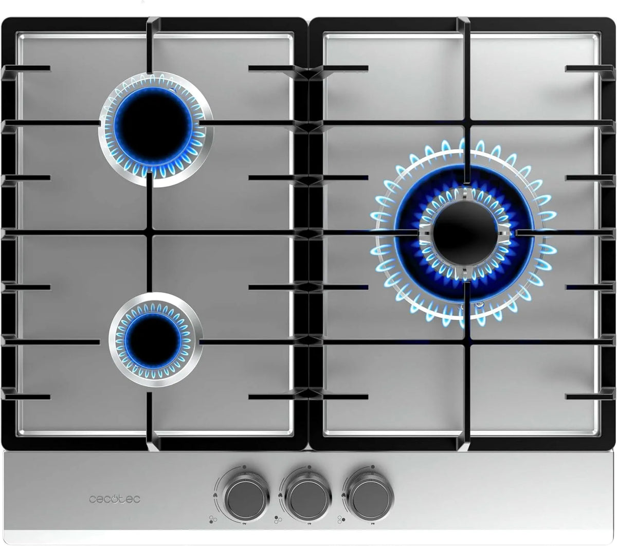 Cecotec Modell 3200F, 3 Brenner, Edelstahl, Triple-Crown WOK-Brenner, Sicherheitsventilsystem, Leistung 6250W, Gasherd Bolero Squad G Inox