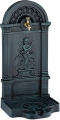 Relaxdays Standbrunnen, HxBxT: 83x39x33 cm, antik, Engel-Design, mit Wasserhahn & Becken, Zapfstelle Garten, Farbe Grau-grün