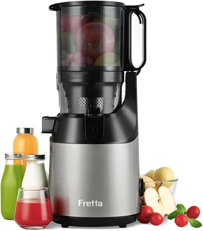 Entsafter Fretta, Slow Juicer mit 135MM Breite und Größere Fütterungsröhre, Einfacher Installation,250W, BPA-frei Tritan-Material