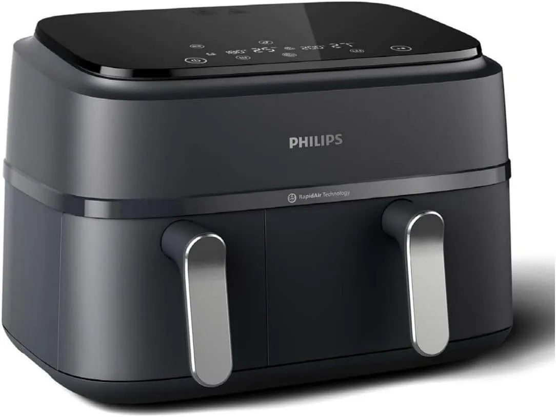 Philips NA351/00, AirFryer Edelstahl 9,0 l Doppelschüssel 38,25 x 44,39 x 31,42 cm