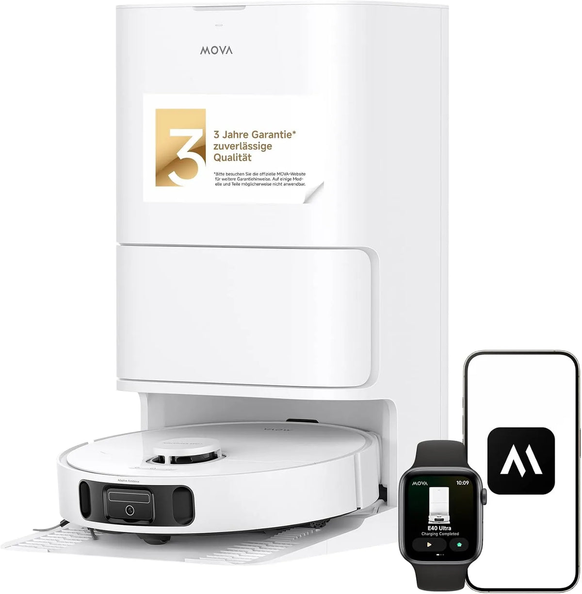 Saugroboter E40 80-ml-Wasserb Mova Ultra, Autom. Leerung und 19.000 Pa, All-in-One-Station zu 75 Tage Reinigung, MaxiReach-Wischmopp-T., Eingeb.