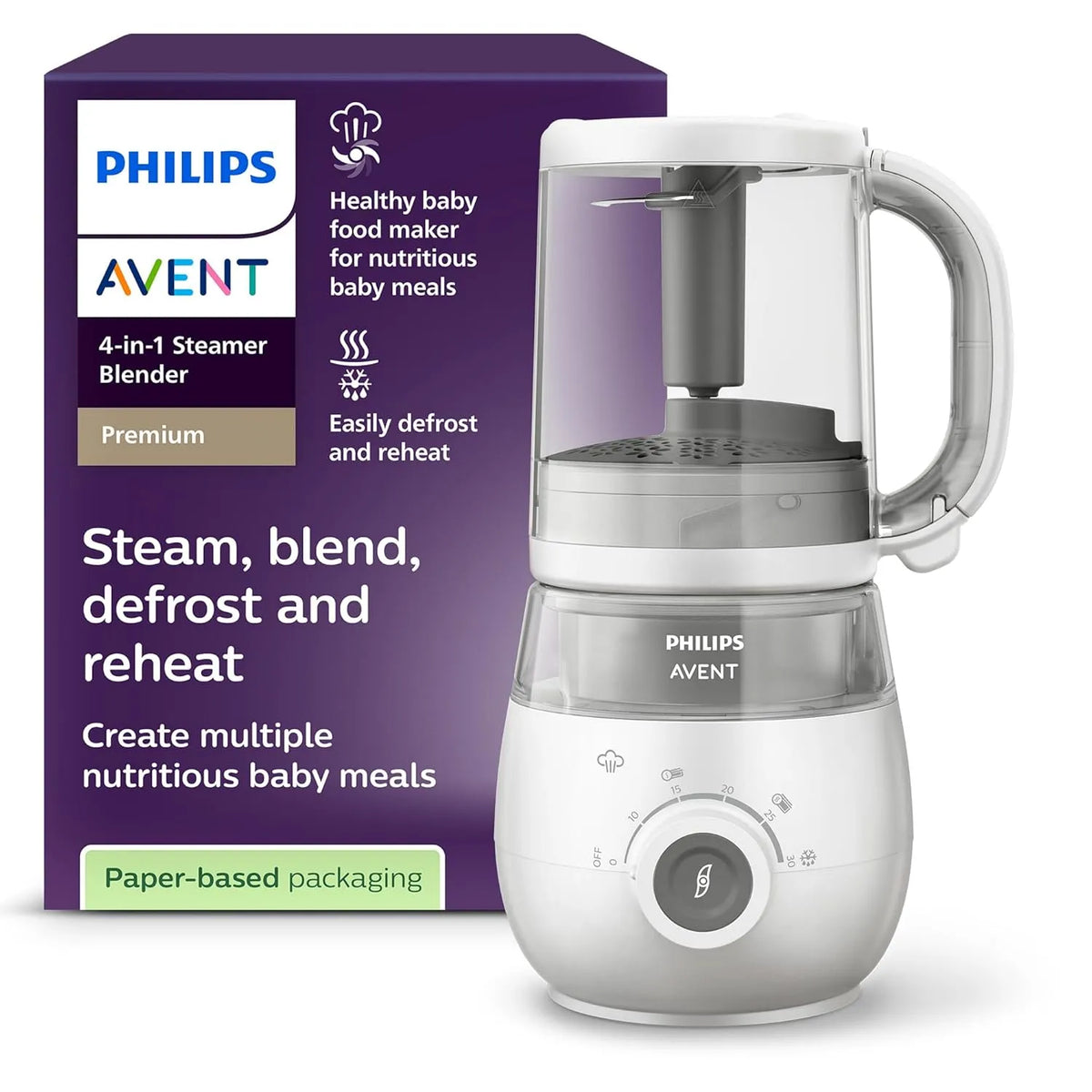 Modell AVENT 4-in-1 Dampfgarer mit Mixer, Babynahrungszubereiter SCF883/01, Dampfgaren, Pürieren, Auftauen, Aufwärmen, spülmaschinenfest