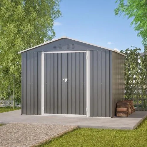 Gartenhaus, Geräteschuppen Metall 8 x 6 Fuß, für Rasenmäher und Fahrräder, Schiebetür wetterfest, Garten Lagerhaus