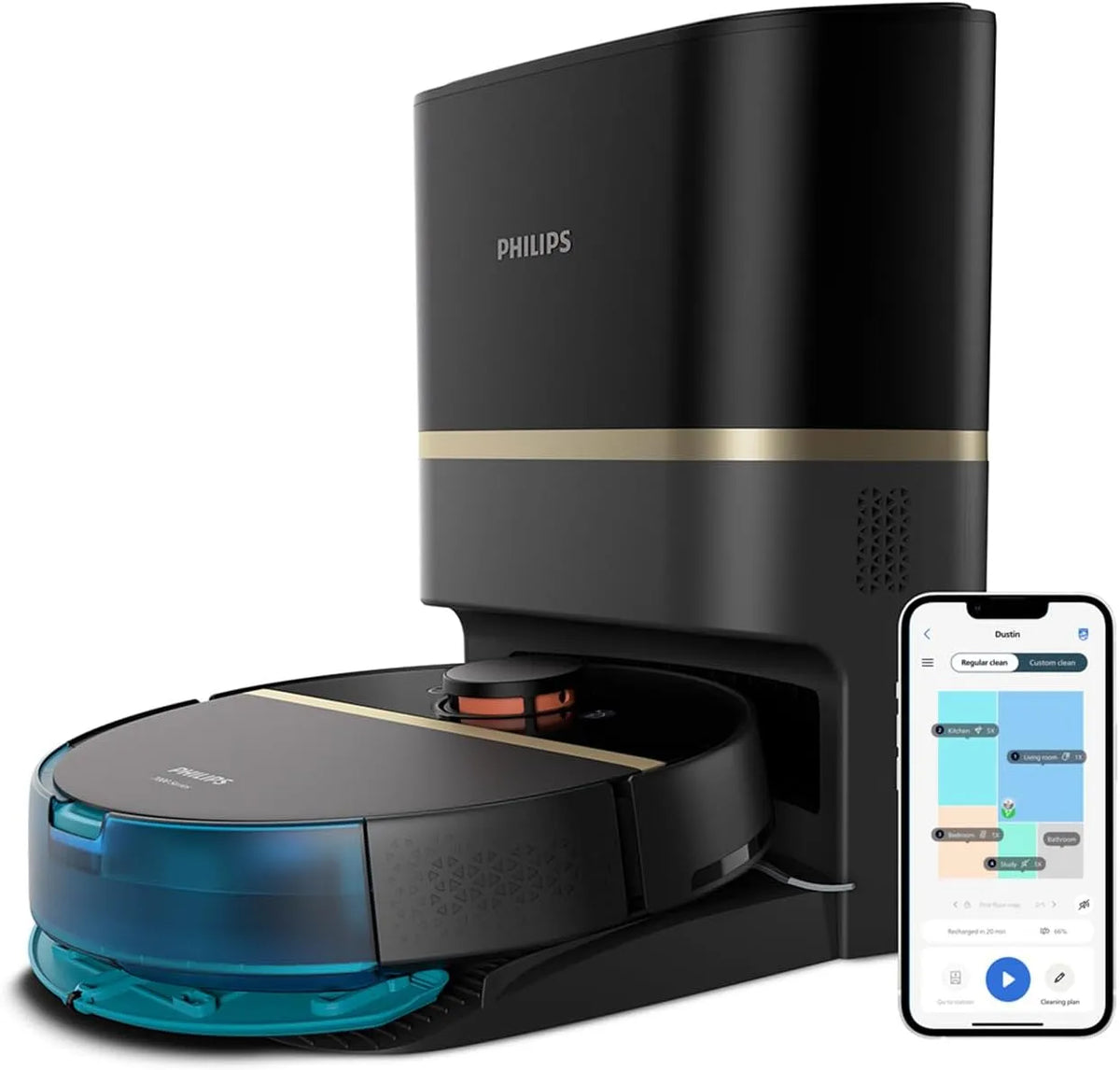 Philips Staubsauger 7000 5000 XU7100/01, HomeRun Serie Roboter und Wischmopp–Ultra-starke Pa Saugleistung, 180 Min Laufzeit, Vibrationsmopp