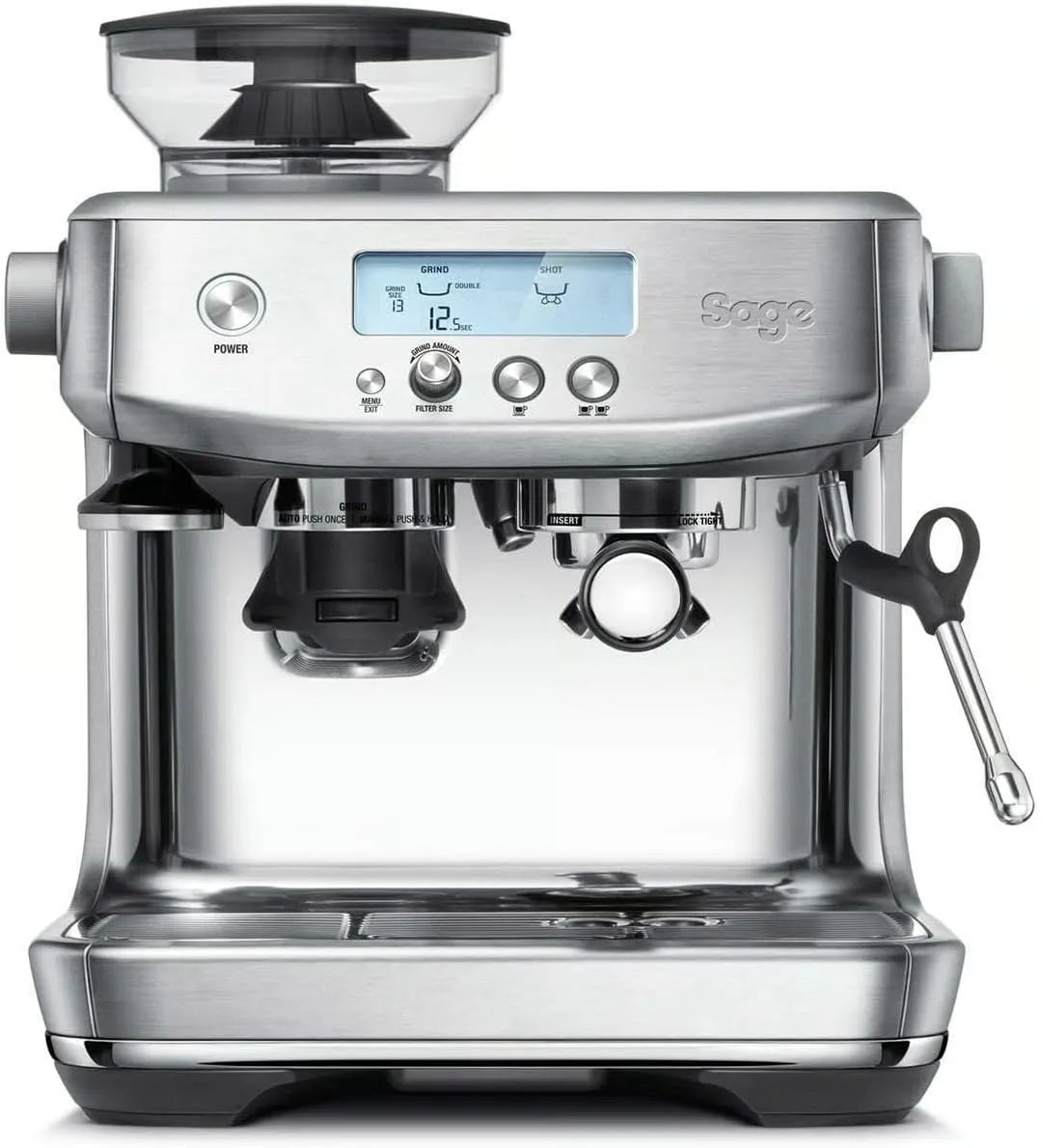 Sage Espressomaschine SES878, Appliances Barista Pro und Kaffeemaschine mit Milchaufschäumer, Siebträgermaschine, Gebürsteter Edelstahl