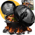 Set Dutch Oven, Set 4.5L, Eingebrannter 4.5 Liter, für 2-4 Personen, Feuertopf Gusseiserner Topf mit Füßen & mit praktischem Deckelheber