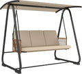 Outsunny Hollywoodschaukel 3-Sitzer Gartenschaukel UV 30, 203 x 121 x 165 cm Sand, Metall + Schaukelbank bis 360kg