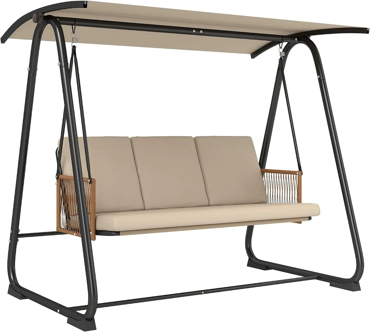 Outsunny Hollywoodschaukel 3-Sitzer Gartenschaukel UV 30, 203 x 121 x 165 cm Sand, Metall + Schaukelbank bis 360kg