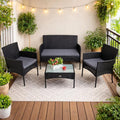 Sitzgruppe Gartenmöbel Set Flechtdesign 4-teilig Rattan Gartenset Balkonmöbel Farbe Schwarz ESTEXO Polyrattan