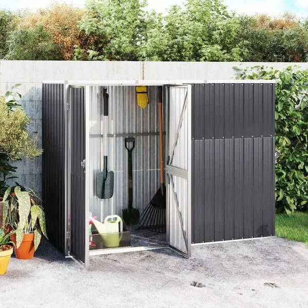 Gerätehaus, Anthrazit 225x89x161 cm Verzinkter Stahl, Gerätehäuser Metall Mit Schrägem Dach, Gartenhütte Container Haus Zum Wohnen Für Gartengeräte