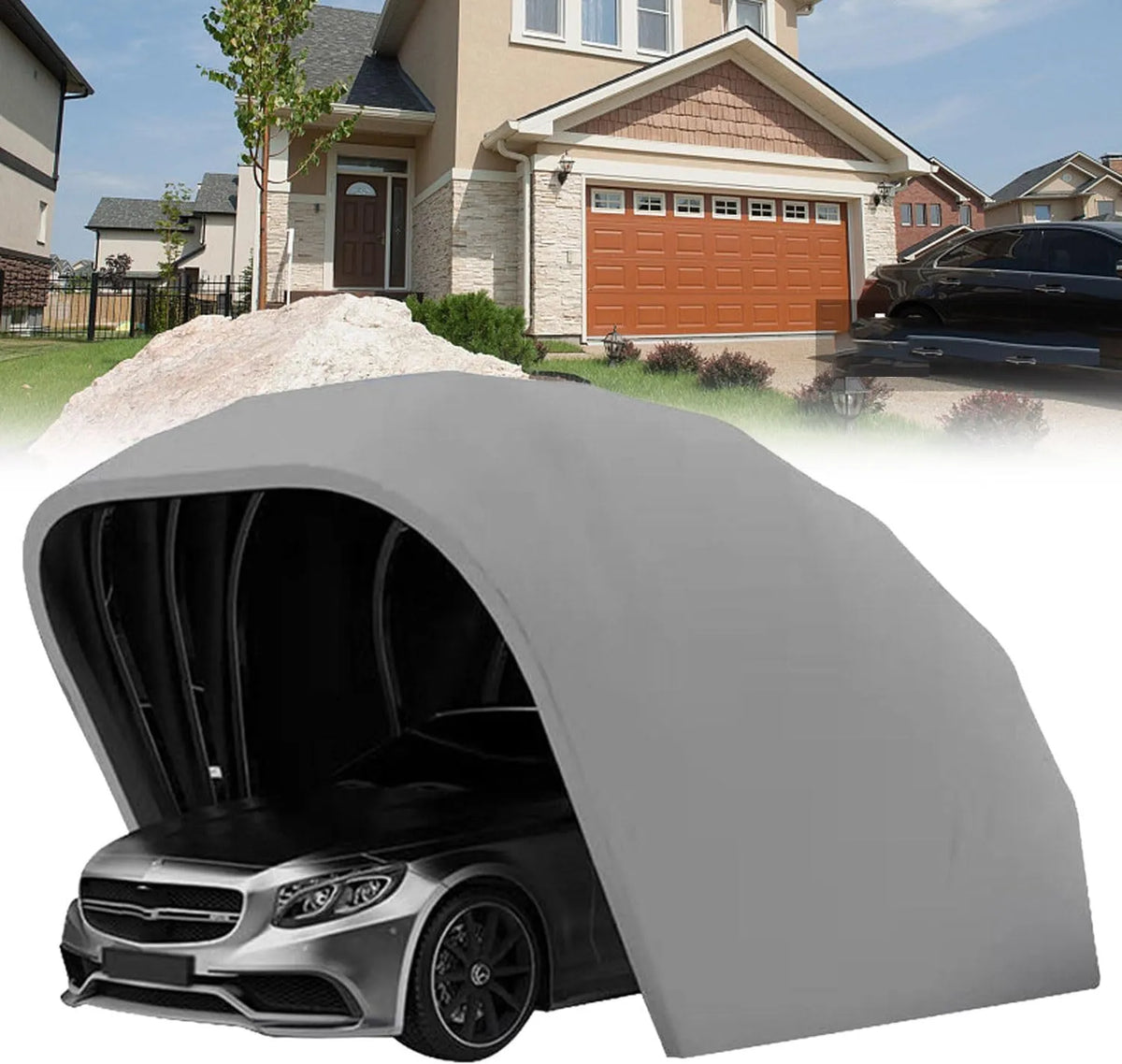 Carport Generisch, Garagen-Unterstand aus Edelstahl, tragbar, Sonnenschutz, Picknick, 5,5 m x 2,5 m x 2,3 m, faltbar, Auto-Markise für Fahrzeuge