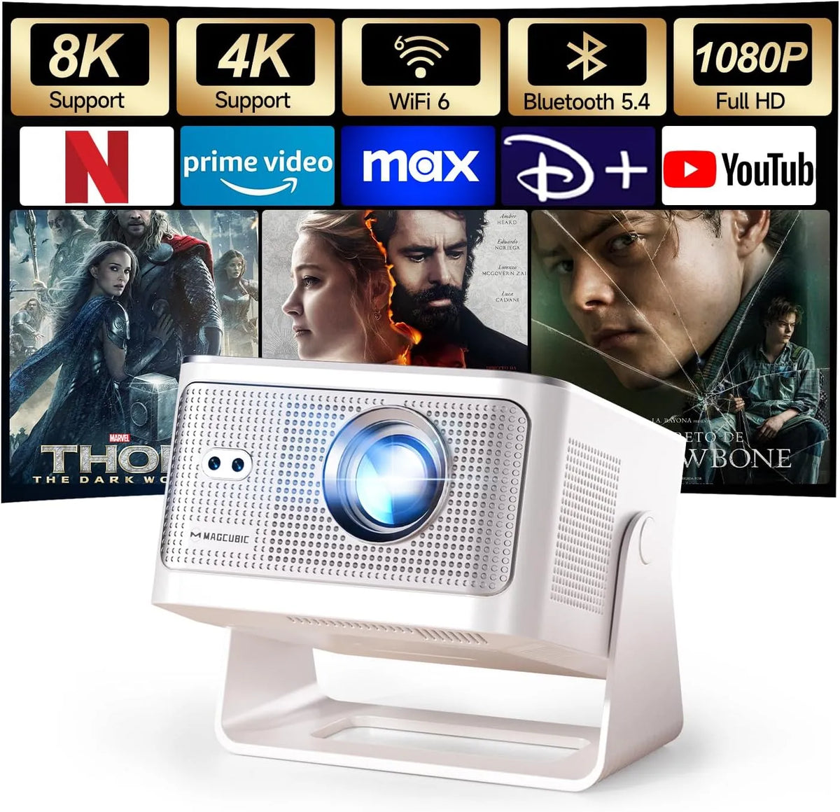 Modell Beamer 4K & 8K Unterstützt 1080P HY350MAX Magcubic Mini, 180° Dreh Smart Beamer Heimkino, Leistung 12W Lautsprecher