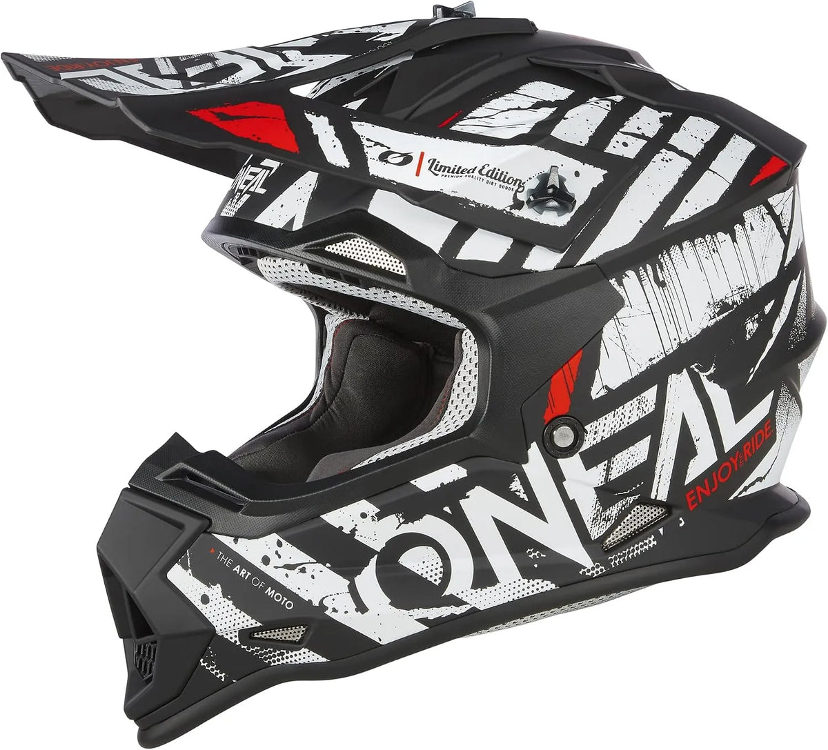 Motorradhelm 2SRS V.23 O'NEAL | Motocross, ABS-Schale, Erwachsene, in Schwarz Weiß, 57/58 cm, Lüftungsöffnungen für optimale Kühlung, MX Enduro