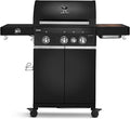 Gasgrill BURNHARD, 900°C Infrarot-Keramikbrenner, Gusseisen-Grillrost, Grillwagen, FRED Deluxe, 3-Brenner inklusive. BACKBURNER, Seitenkochfeld